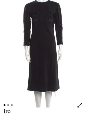 IRO Black Long-Sleeve Midi Dress with Lace Trim